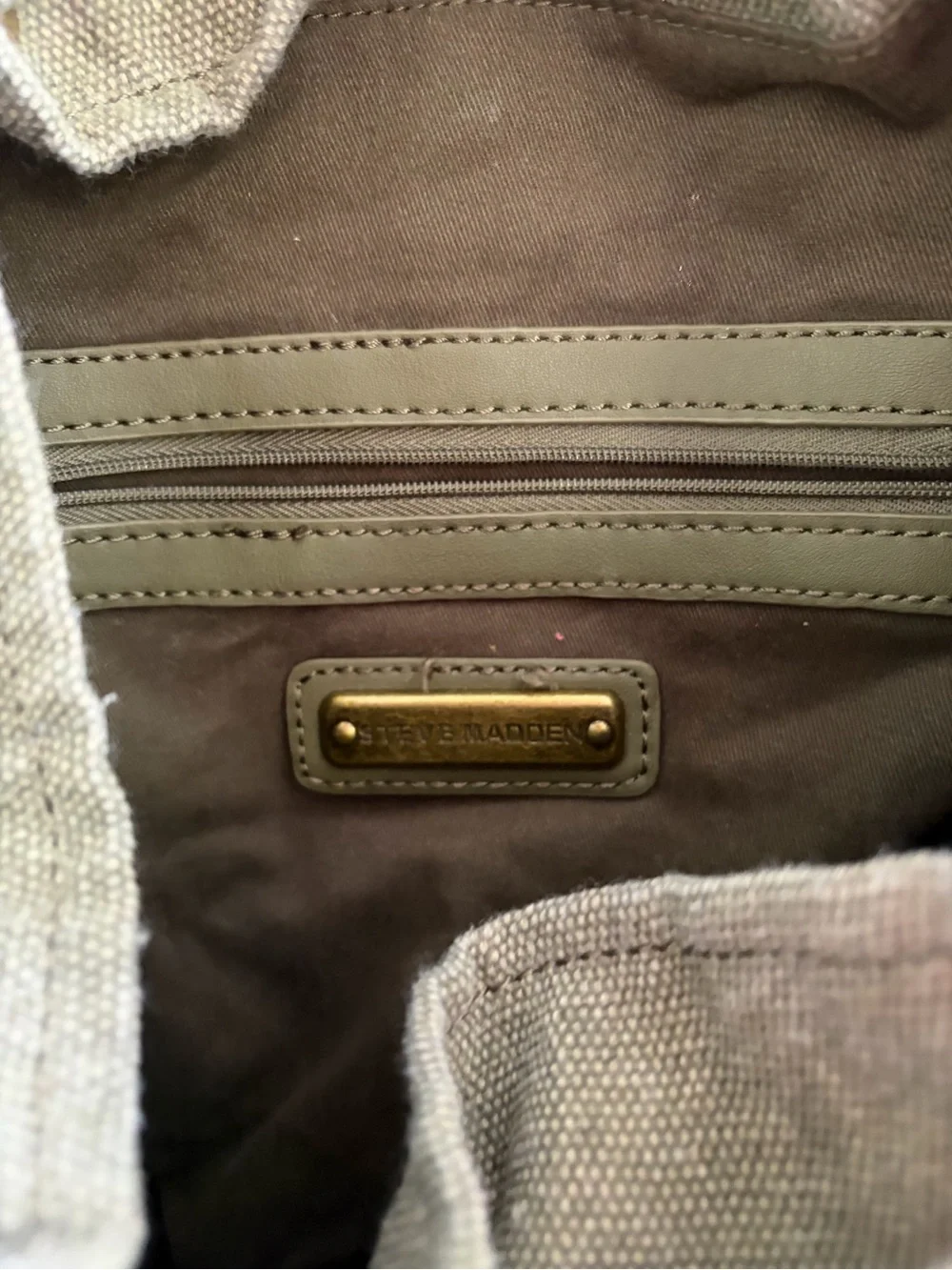 Steve Madden Olive Green Embroidered Canvas Backpack